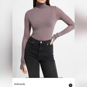 Marcella NYC Eloise Sheer Anthracite Grey Women's Turtleneck Top